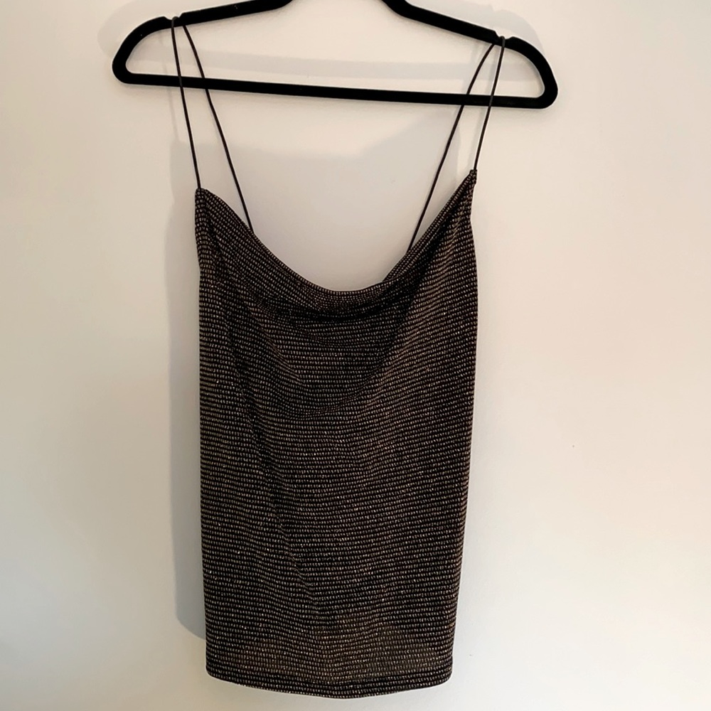 Gold and black cowl neck tank with open back